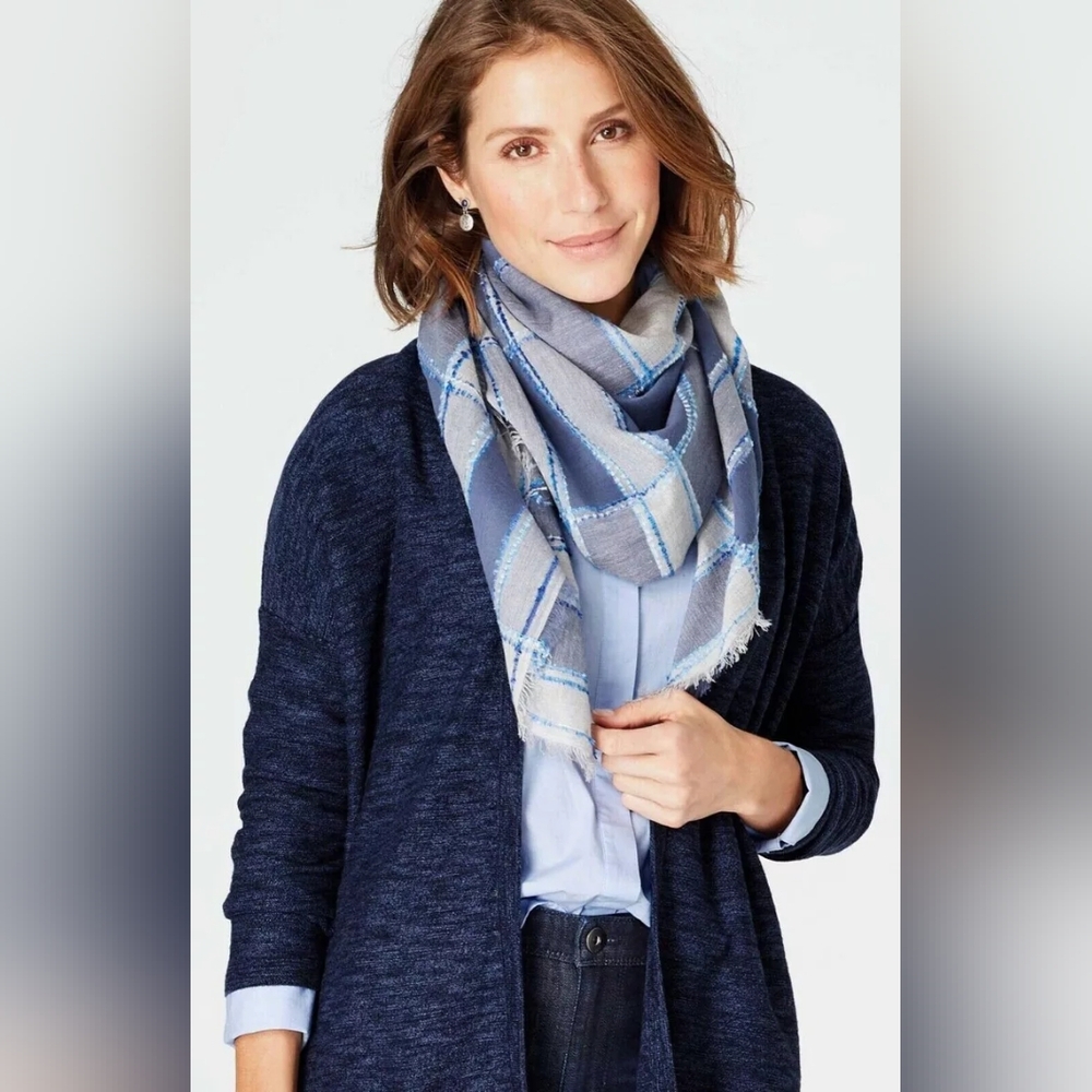 NWT J. JILL Blue Woven Textured Square Scarf | SZ 40" Sq